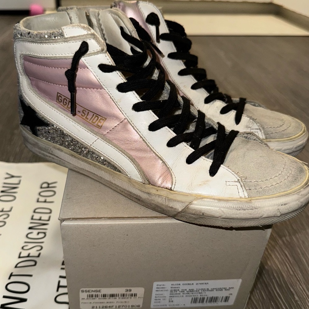 Golden Goose Pink/Silver Glitter Slides